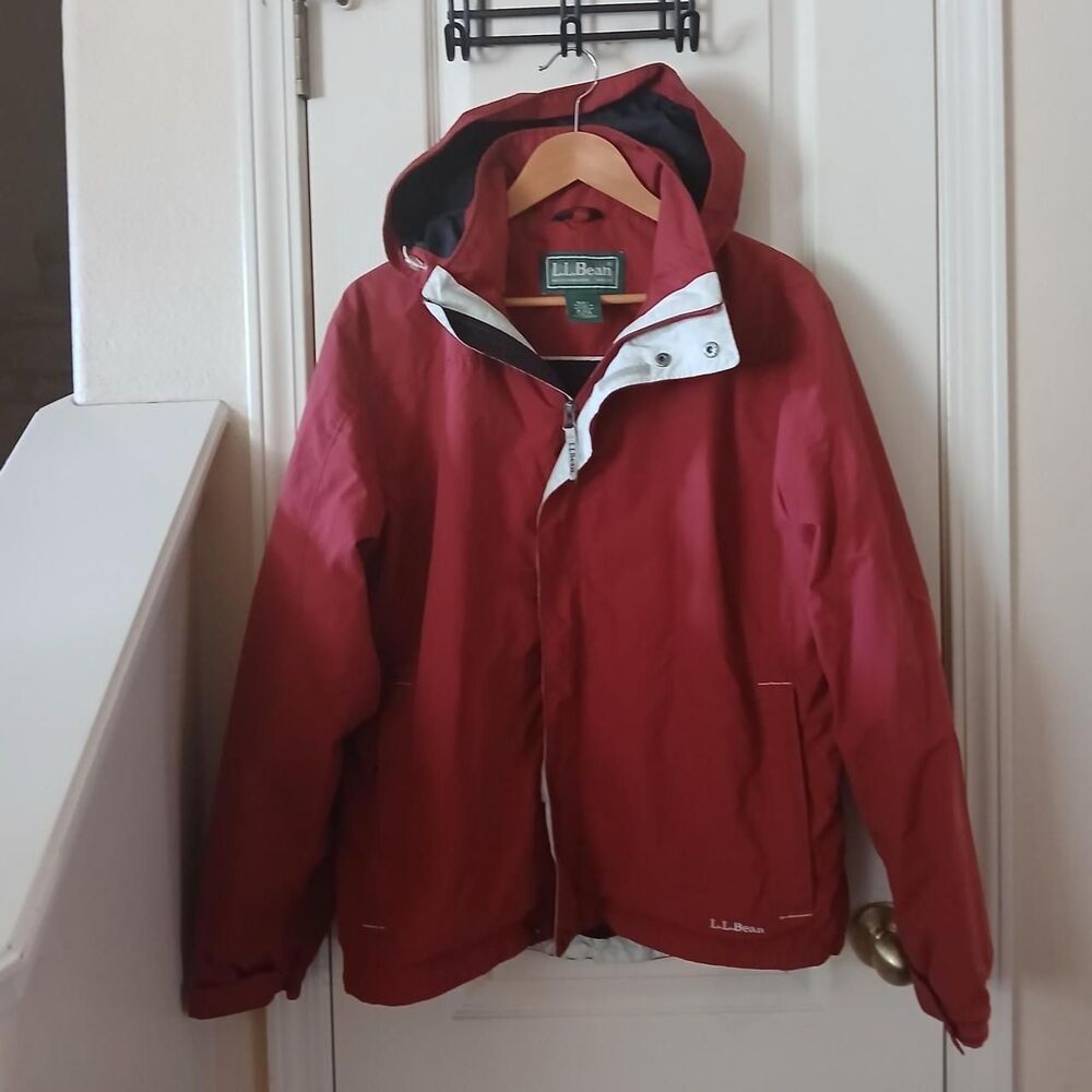Y2K Vintage L.L. Bean Red Windbreaker Jacket Hood Zip Pockets Utility Gorpcore